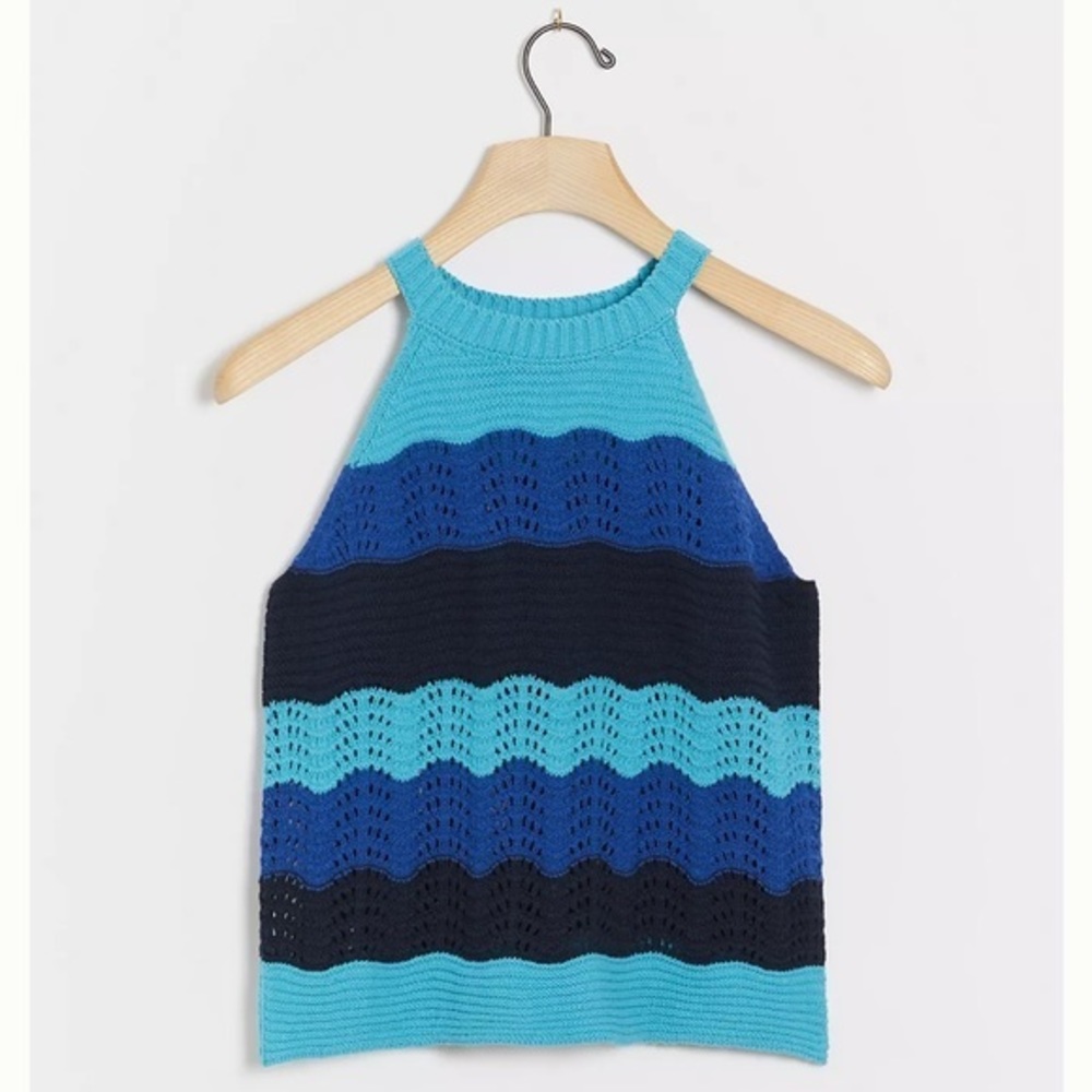 NWT Anthropologie Jenette Crochet Halter Sleeveless Tank Womens XS Blue Multi